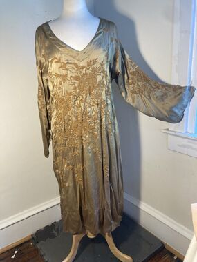 Parnassus Tunic Wide Kimono Magnolia Pearl Gold Silk Hi-Lo Maxi Dress